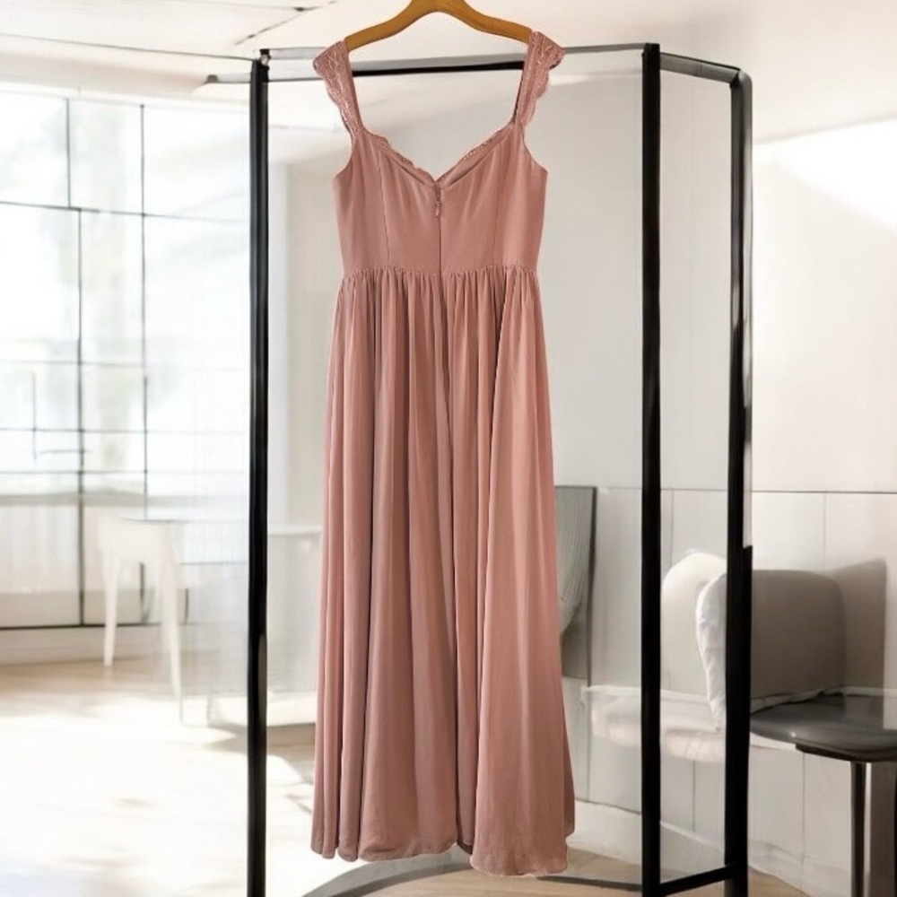 AZAZIE Cleobella A-Line Sweetheart Lace Chiffon Dress Maxi 10 Dusty Rose Blush - Picture 5 of 15
